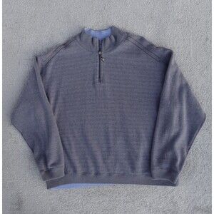Tommy Bahama Sweater Men XL Gray 1/4 Quarter Zip Pullover Long Sleeve Mock Neck